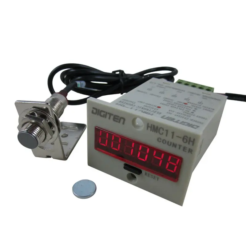 Digiten 12V-24VDC 6-значный цифровой 0-999999 светодиодный Дисплей цифровой счетчик+ зал Силовые транзисторы NPN датчик приближения Сенсор переключатель+ держатель