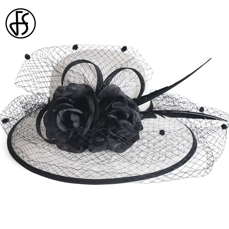 Женская шляпка с цветами FS белая бежевая широкими полями|church hats|hat with veilkentucky derby |