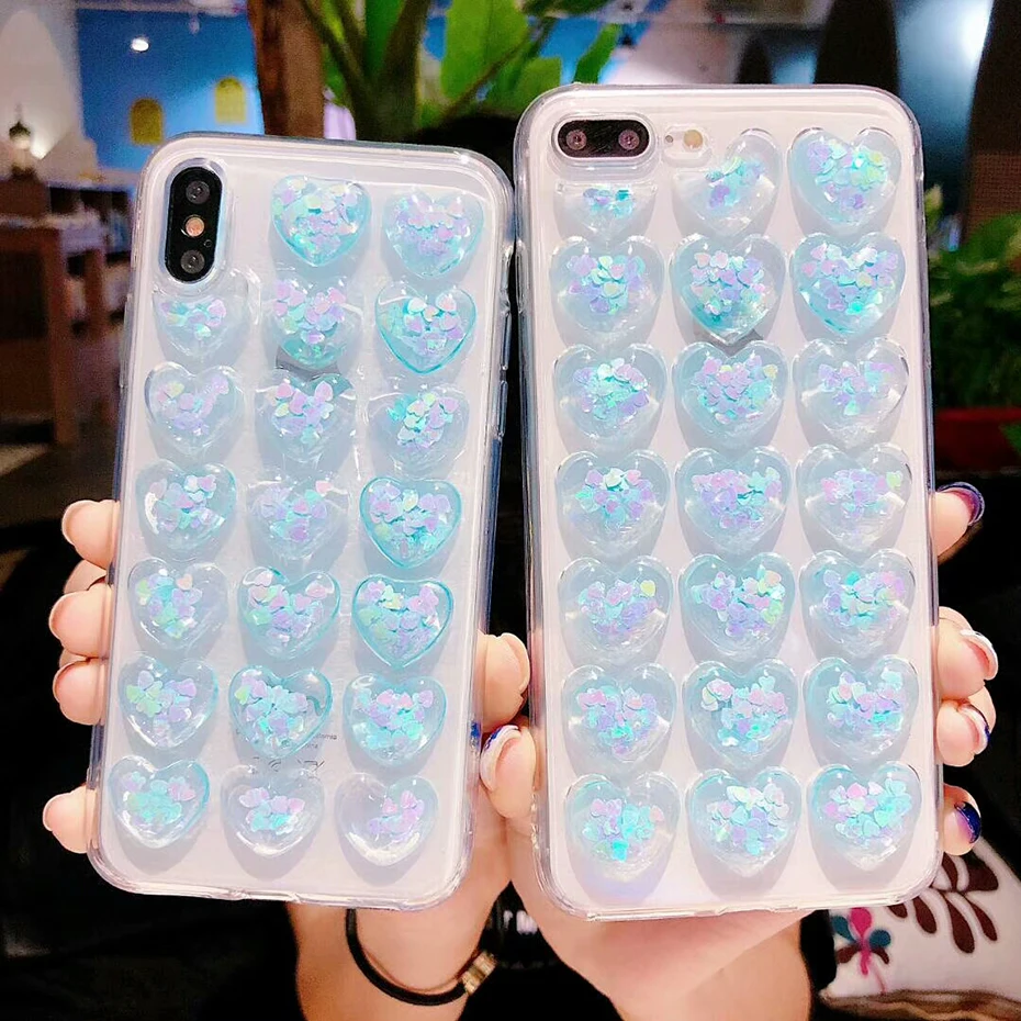 Qianliyao 3D Блестящий чехол с сердечками для iPhone 11 Pro Max X XS XR XS Max силиконовый чехол ТПУ чехол для iPhone 6 6S 7 8 Plus X чехол s