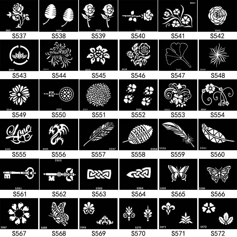 5 шт. маленькие трафарет для татуировки хной + 1 коричневая паста хны флакон 4