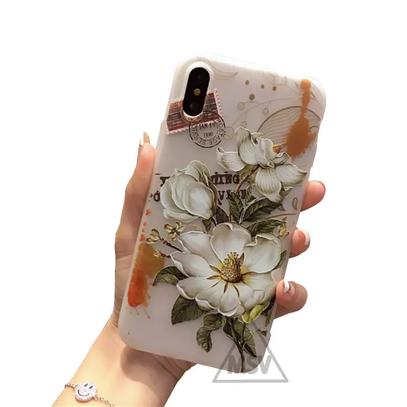 3D Flower Emboss Case For iPhone 7 6 6s 8 Plus for Patterned Soft Silicone TPU Cover X XS MAX XR |
