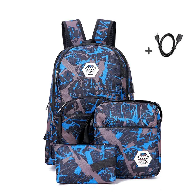 blue set 0045 3 шт./компл. камуфляжная детская школьная сумка для школьный рюкзак для мальчиков для подростков grls школьные сумки детские рюкзаки, школьный рюкзак - Цвет: blue set 0045