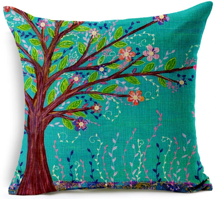 pink blue turquoise pillow case colorful flower tree cushion cover housse coussin chair funda cojin almofadas | Дом и сад