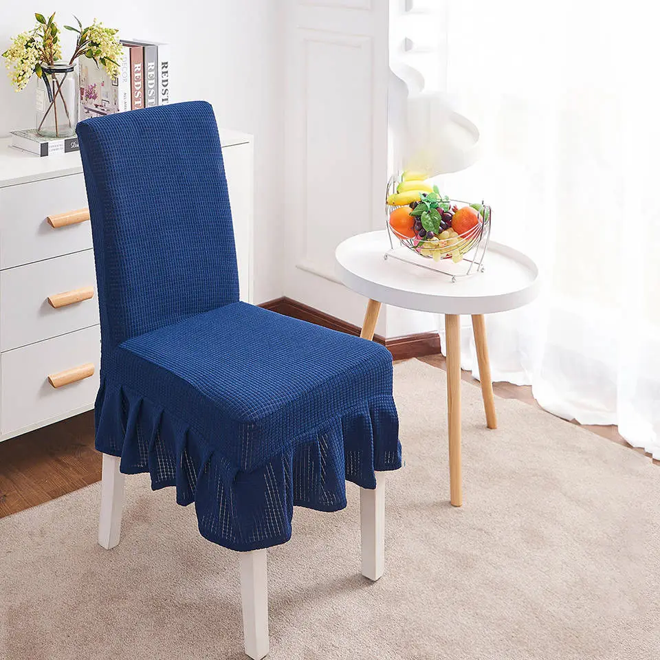 Navy Blue Skirt Супер мягкие флисовые ткани эластичные чехлы на кресла спандекс чехлы на стулья для столовой/кухни чехлы на кресла стрейч со спинкой - Цвет: Navy Blue Skirt