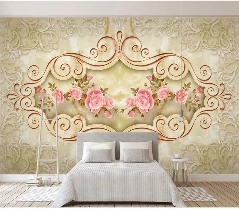 Custom Any Size Mural Wallpaper Mountain European Pattern Embossed flowers TV Backdrop Bedroom Photo Wall Paper 3D | Обустройство