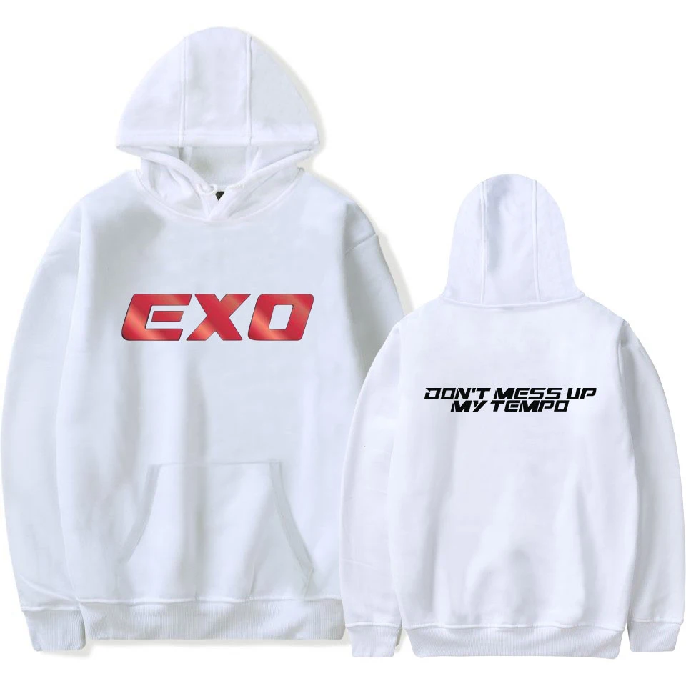 Новая футболка с короткими рукавами EXO Повседневная капюшоном и буквенным