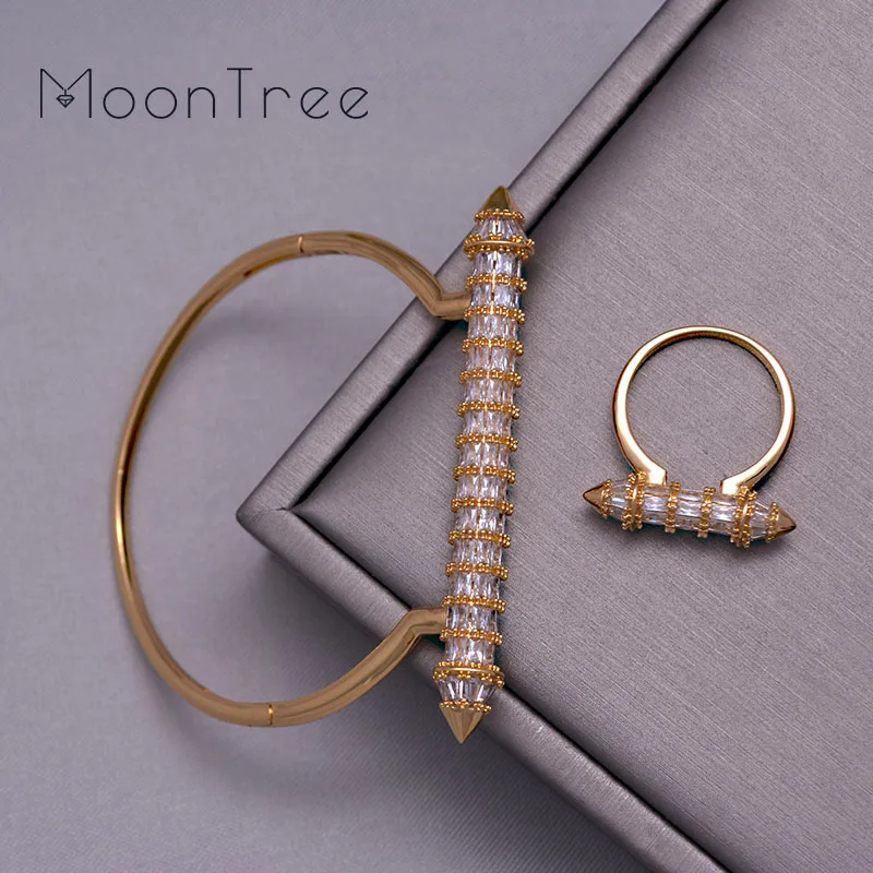 MoonTree, Новое поступление, роскошная форма ногтей, супер Шинг, полный AAA кубический зрикония, Свадебный, саудовская, арабский браслет в дубайском стиле, набор колец для женщин