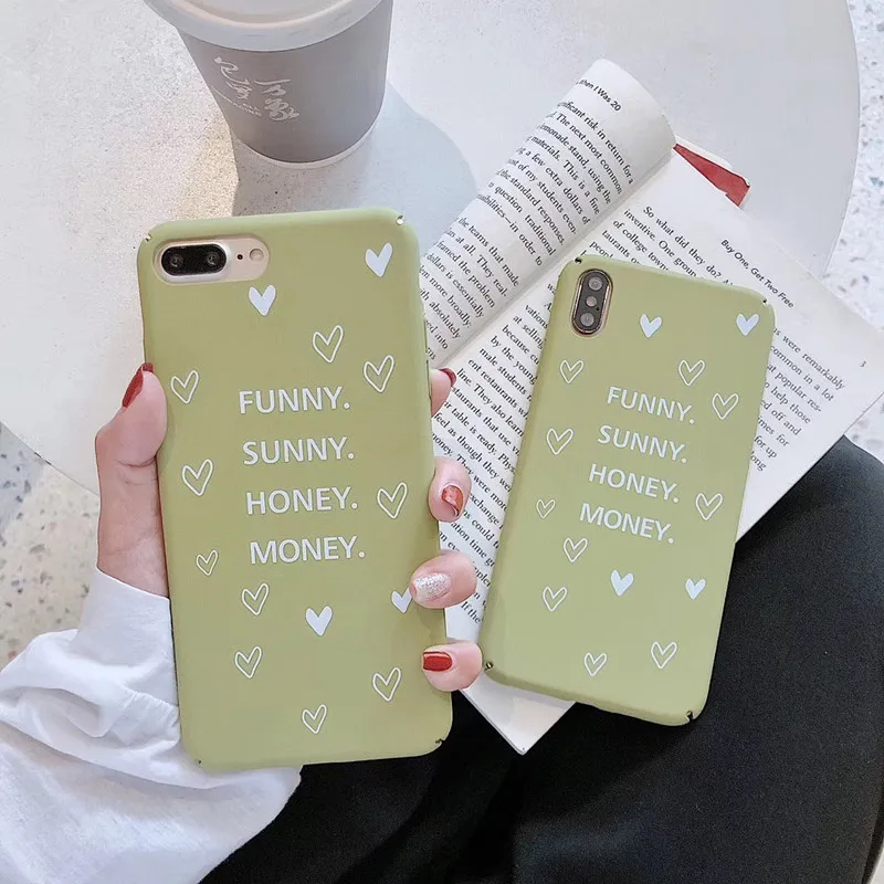 Green Letters Hard PC Shell Phone Cases For iPhone 8 7 6 6s Plus Heart Back Cover Case 11 pro X XS MAX XR Fundas |
