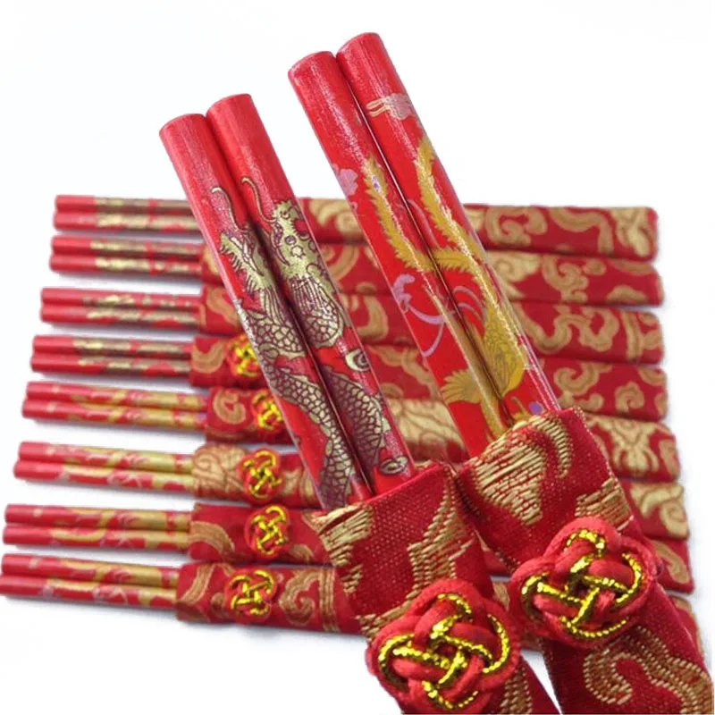 100 пар деревянные китайские палочки для еды с драконом|wedding chopsticks|double happinesschopsticks