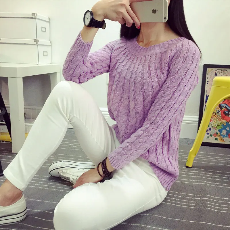 Danjeaner Autumn Winter Sweaters Women Knitted Retro Twisted Flower Pullover Fashion Candy Colors O-neck Long Sleeve Jumpers | Женская