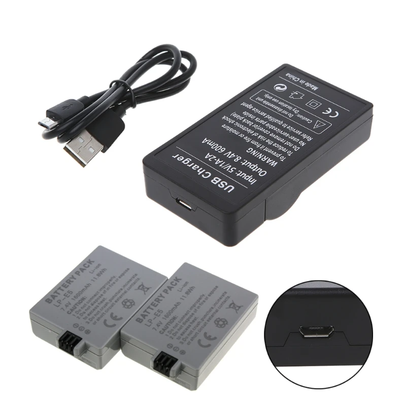 USB зарядное устройство для Canon LP E5 EOS 1000D 450D 500D Kiss F X2 Rebel Xsi|Зарядные устройства