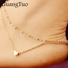 Женские двухслойные браслеты на босую ногу L130, браслеты на ногу с сердечками, ювелирные изделия, браслеты на ногу