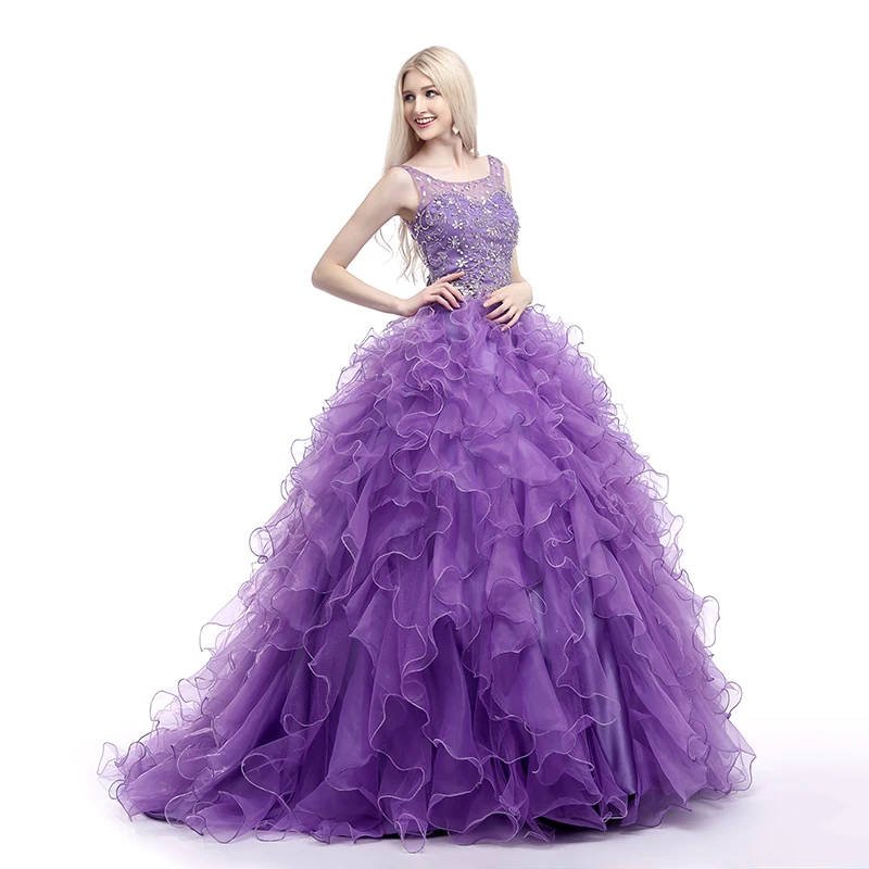Forevergracedress настоящая фотография оборками Фиолетовый Quinceanera платье Scoop Бусины и