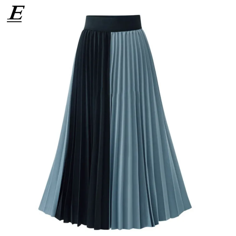 Elastic High Waist Midi Skirt Female Hit Colors Patchwork Chiffon Loose Big Size Casual Summer Autumn Skirts Fashion New