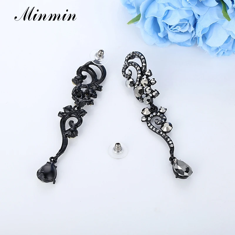 Minmin Винтажные висячие серьги с черными кристаллами для женщин Европейский