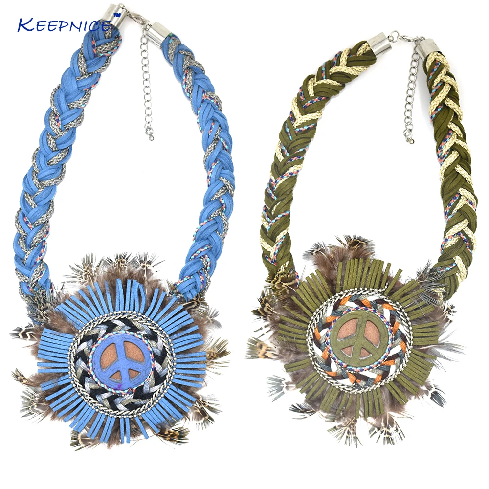 Новый Boho Chic украшения ручной работы Военная Униформа зеленый кожаный Колье