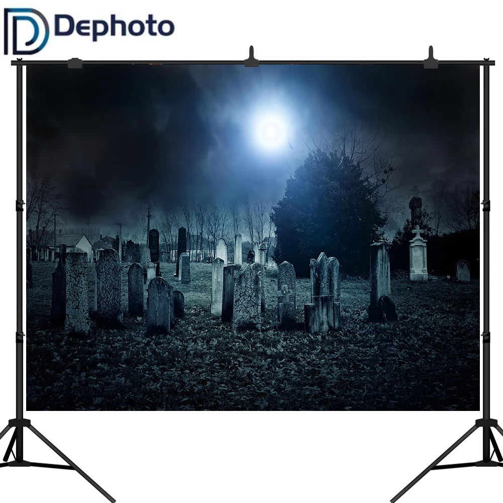 Dephoto жуткое кладбище фон лунный свет страшный надгробие Хэллоуин вечерние фоны
