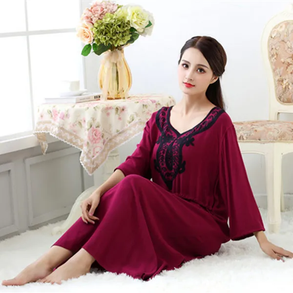 wine red M-XXL размера плюс, ночное белье, весна-лето, длинная ночная рубашка, ночная рубашка, Женское ночное Хлопковое платье, ночная рубашка, ночная рубашка, Fdfklak - Цвет: wine red