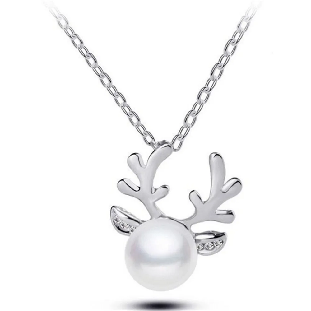 silver necklace 1 пара, элегантные,, модные, рождественские, жемчужные серьги с оленями, серьги-гвоздики для женщин, девушек, ювелирные изделия, вечерние, подарки - Окраска металла: silver necklace