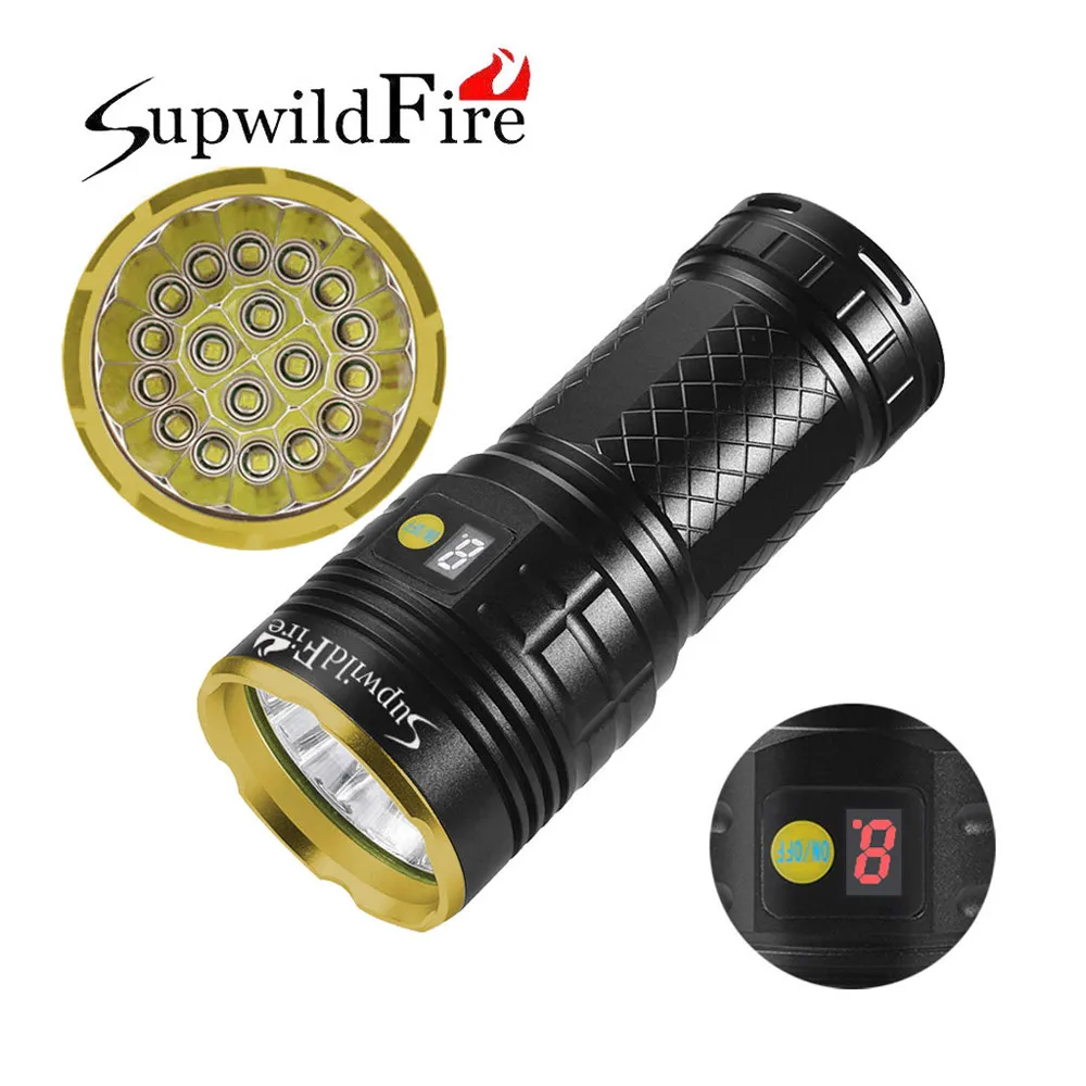 SupwildFire 18 xXM-L T6 светодиодный Мощный фонарик цифровой Дисплей Охота фонарик светодиодный факел лиходарка ручной Linterna Фонарик светодиодный налобный фонарь - Испускаемый цвет: Цвет: желтый