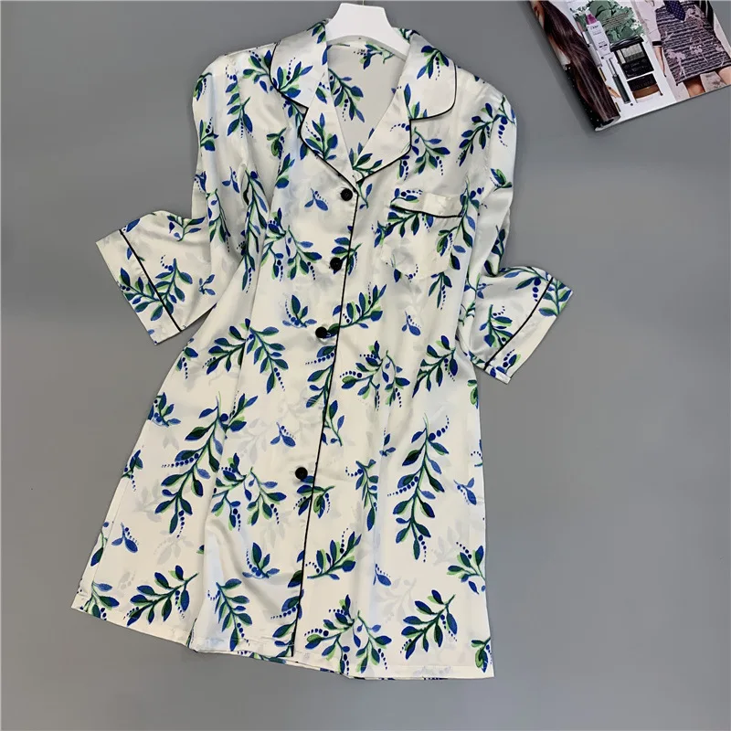 Женская шелковая ночная рубашка атласная большого размера с коротким рукавом на