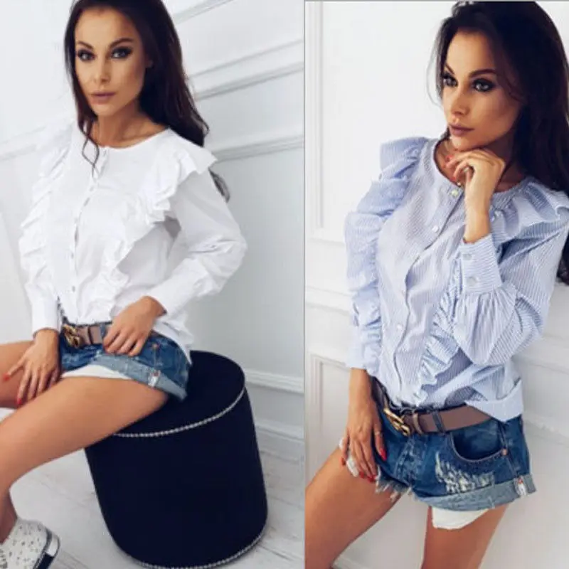 Женская блузка с рюшами и длинным рукавом Новая мода лето 2018 S M L XL|women shirts blouses|blouse