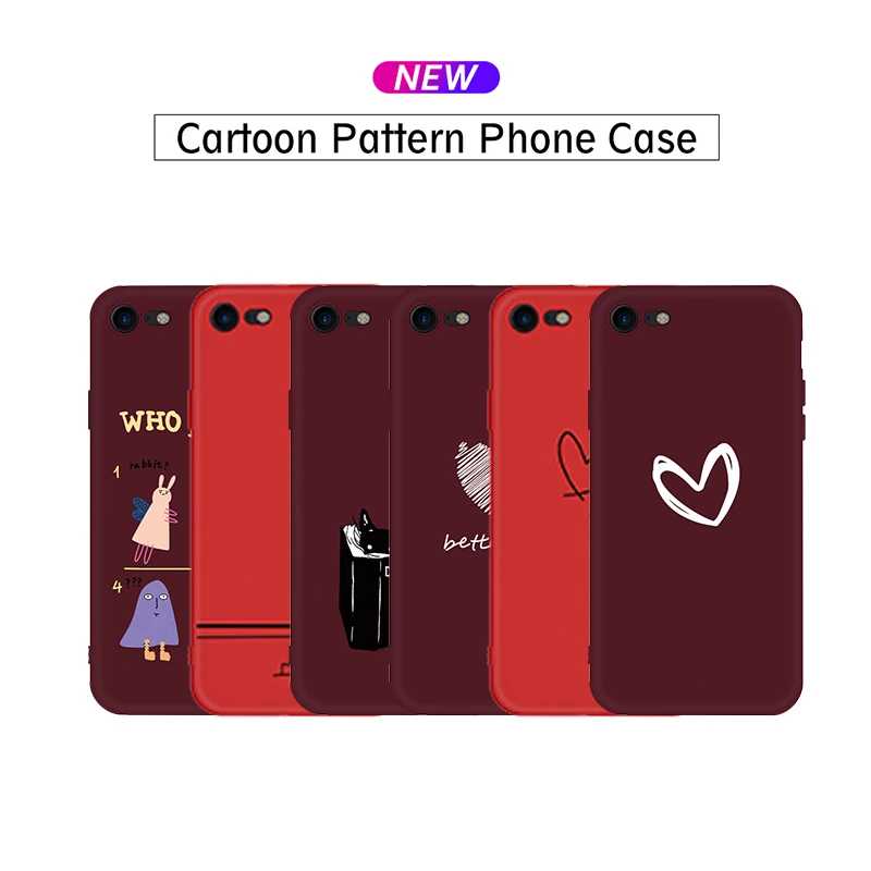 Ретро Мультфильм окрашенный чехол для телефона iPhone 7 8 Plus 7Plus 8 Plus для iPhone7 iPhone8 Plus Мягкий чехол красный любовь милый чехол