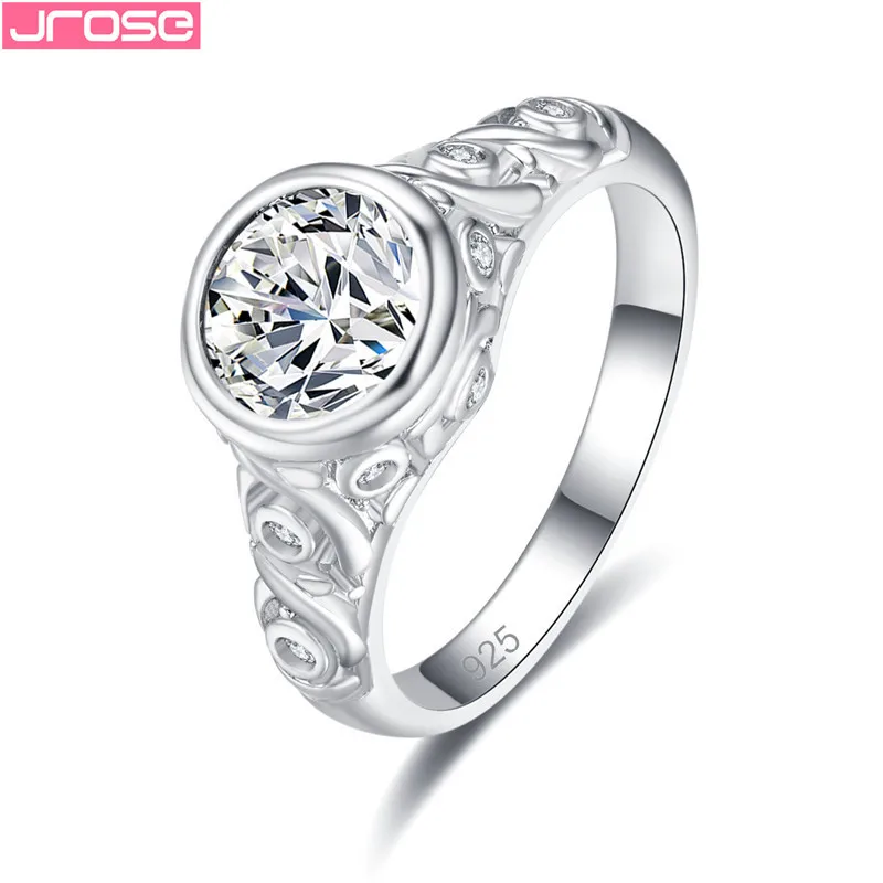 JROSE Vintage Sterling Silver 925 Jewelry Lovely Rings For Women With Round Cubic Zircon Charm Wedding Engagement Ring | Украшения и