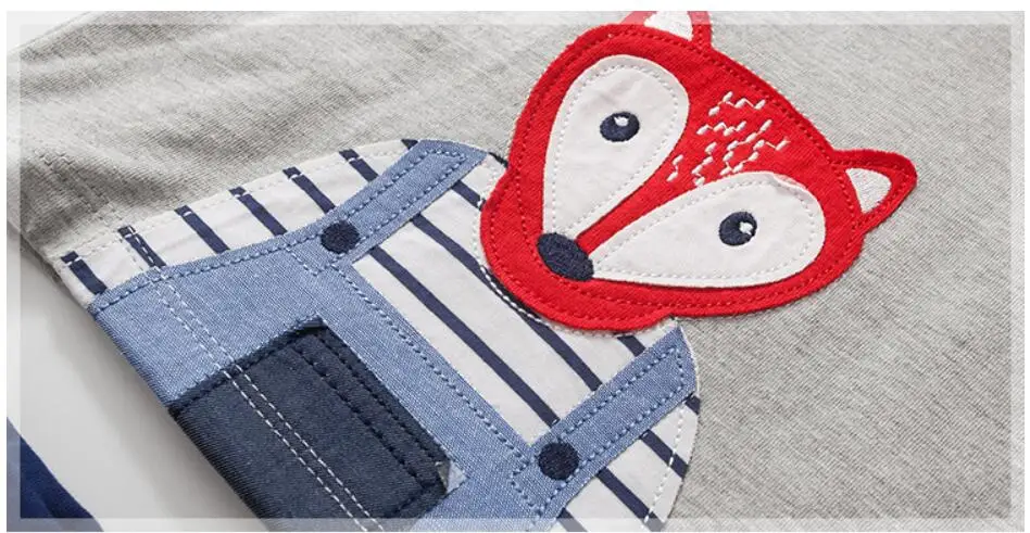 Little maven children's clothing sets 2018 autumn boys Cotton brand long sleeve fox tops / t shirt + striped pants 20228 | Детская