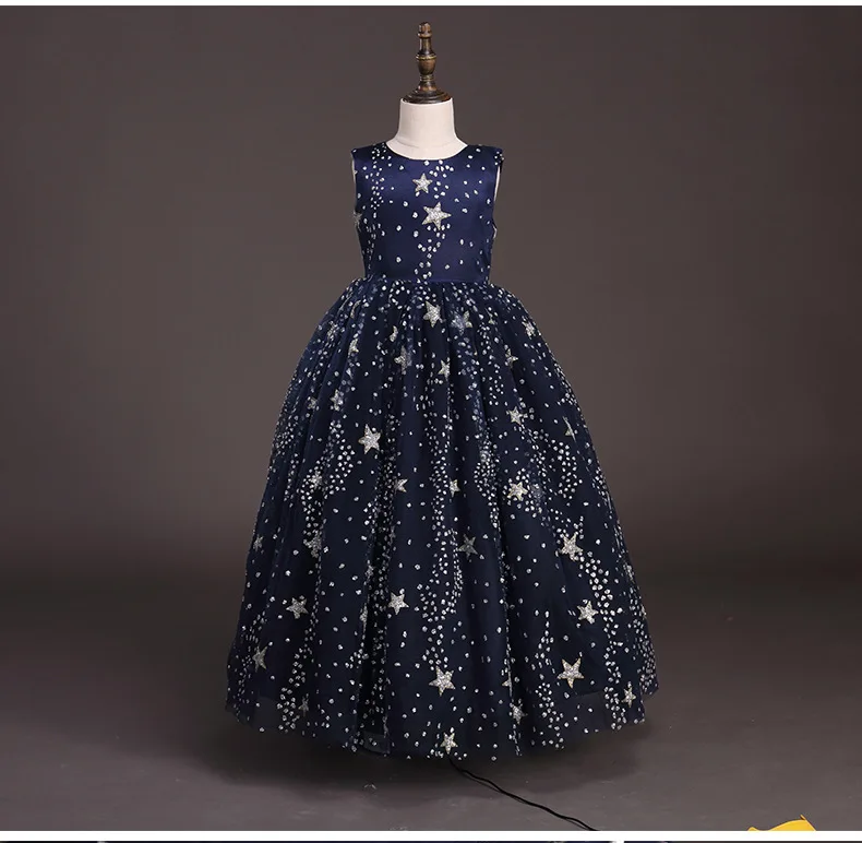 Children Sleeveless Princess Prom Girls Dress Galaxy Sequins Kids Maxi Long Evening Dresses for Party and Elegant | Детская одежда и