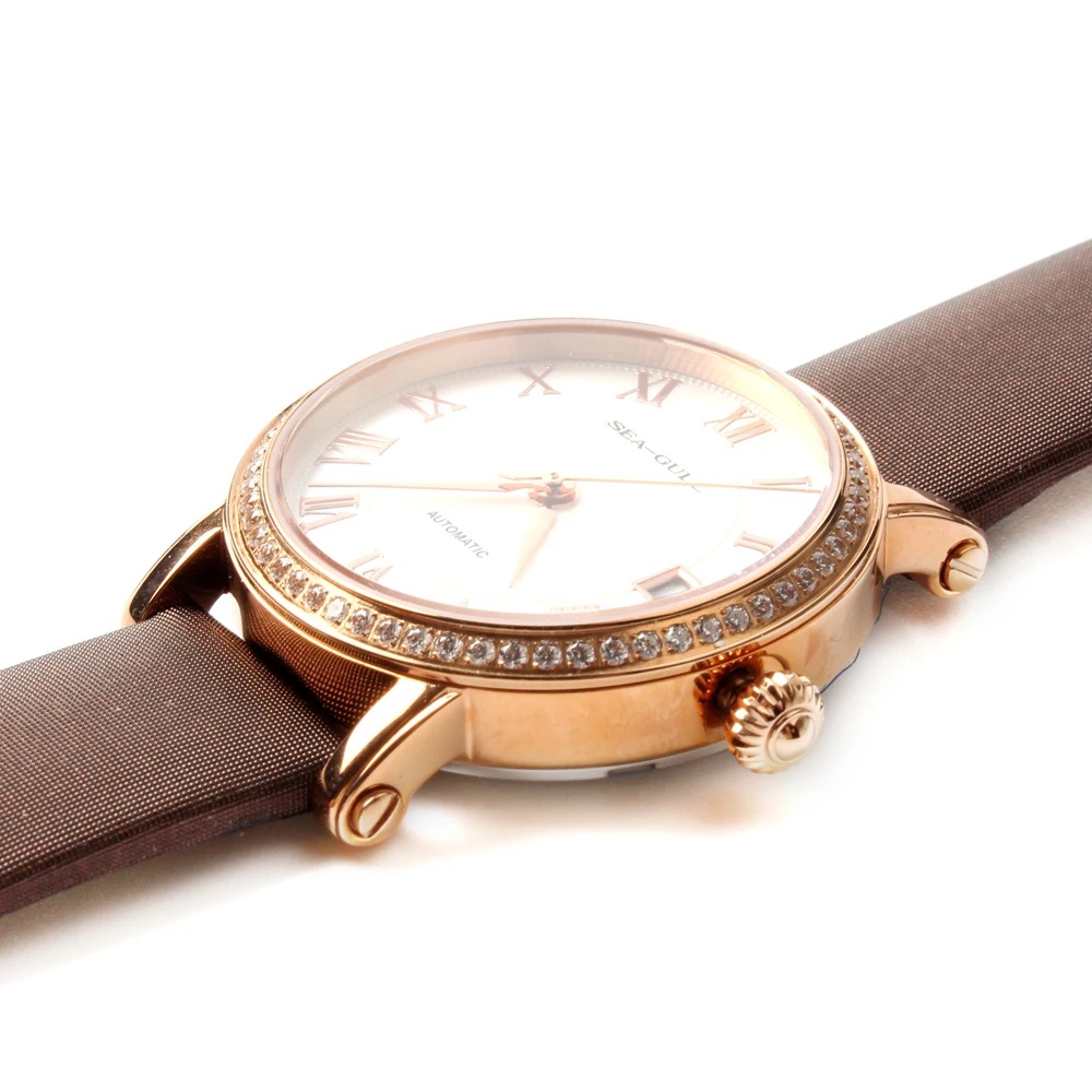 Женские автоматические механические часы Seagull стразы циферблат с римскими