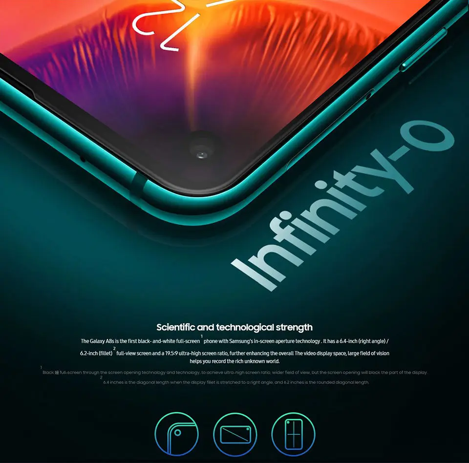 Samsung Galaxy A8s смартфон 6,4 дюймов FHD Snapdragon 710 Otca core 6/8 ГБ 128 Три задних камеры 3400 мАч NFC Android сотовый телефон