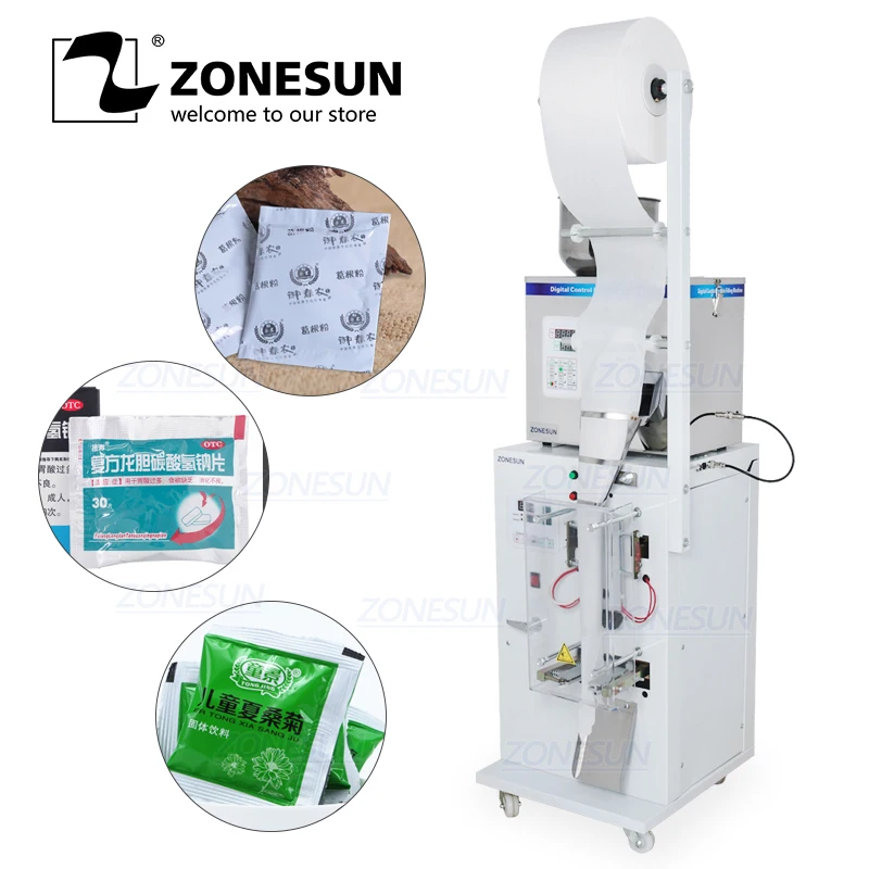 ZONESUN Автоматическая 1-50 г сухое и массивное оборудование для наполнения орехов автоматическая упаковочная машина для порошкового чая