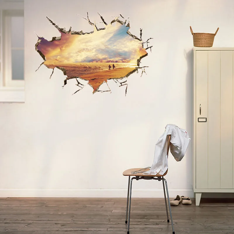 Песчаный пляж Солнечный 3D стены стикеры для детей номеров домашнего декора