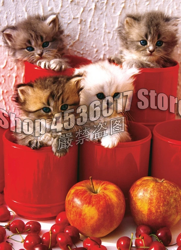 5d Сделай Сам бриллиантовый рисунок Рождество котят в горшках Вышивка крестом