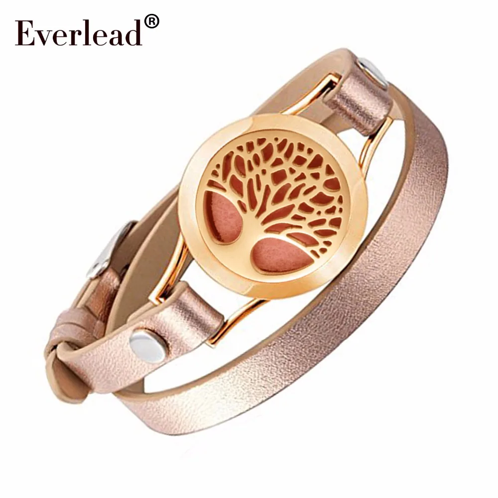 EVERLEAD Wrap Bracelets for Women Rose Gold color tree of life leather bracelet aromatherapy perfume diffuser bangle jewelry | Украшения и