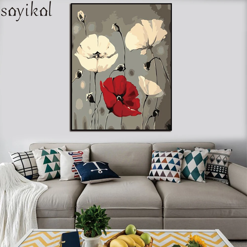 DIY рамка абстрактные цветы живопись по номерам современное настенное Искусство