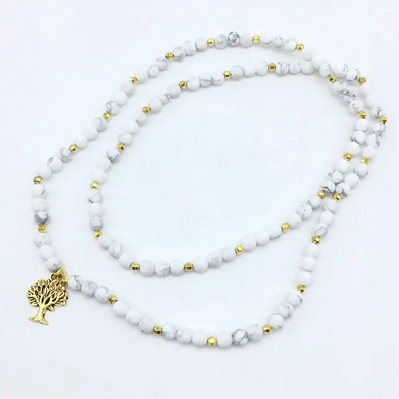 Женский браслет модное матовое и белое колье Howlite красивые браслеты с камнем Mala