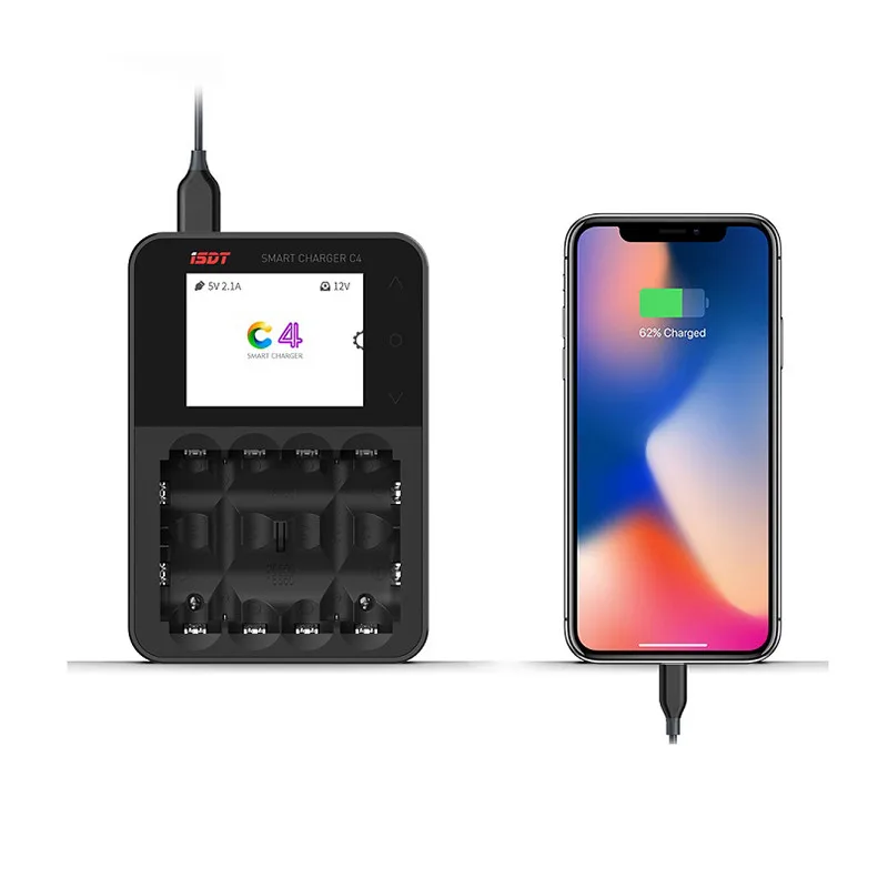 Интеллектуальное зарядное устройство ISDT C4 8A с сенсорным экраном и USB-выходом для