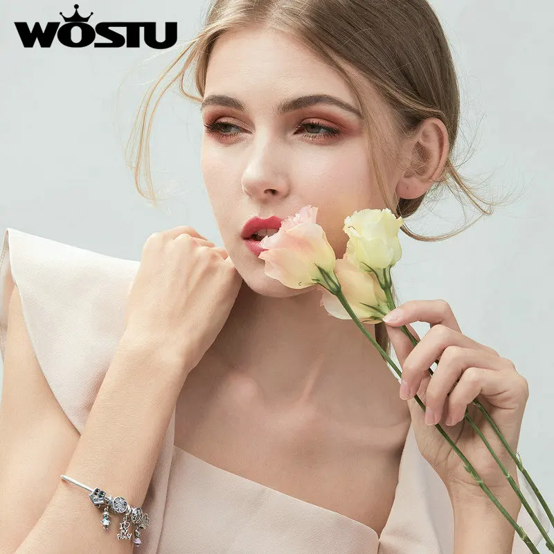 WOSTU 100% 925 пробы серебро я люблю свою Семья Sweet Home Шарм браслет для Для женщин милые