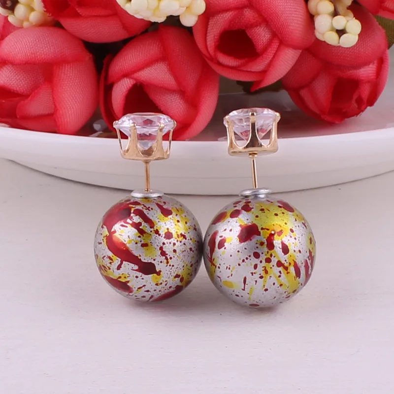 Женские серьги гвоздики с двумя жемчужинами 9 цветов|beads stud earrings|double pearl earringsfashion