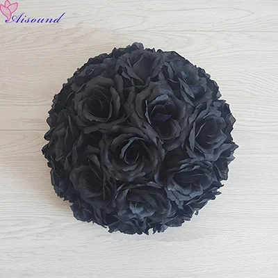 Color 4 Black 3шт., свадебные цветы, полный шар, украшение стола, украшение, шар для поцелуя, искусственный шелк, роза, помпон, цветы, композиция, цветы - Цвет: Color 4 Black