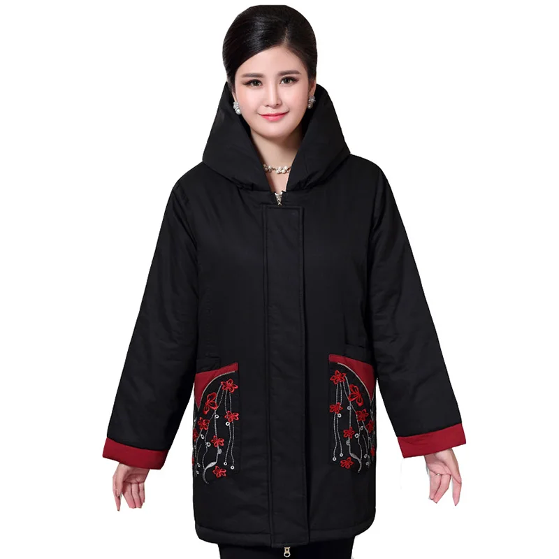 

New Middle - Aged Elderly Long Jacket Warm Winter Coat Thicker Mother Fitted Women Cotton jackets plus size 5XL outerwear QH1031