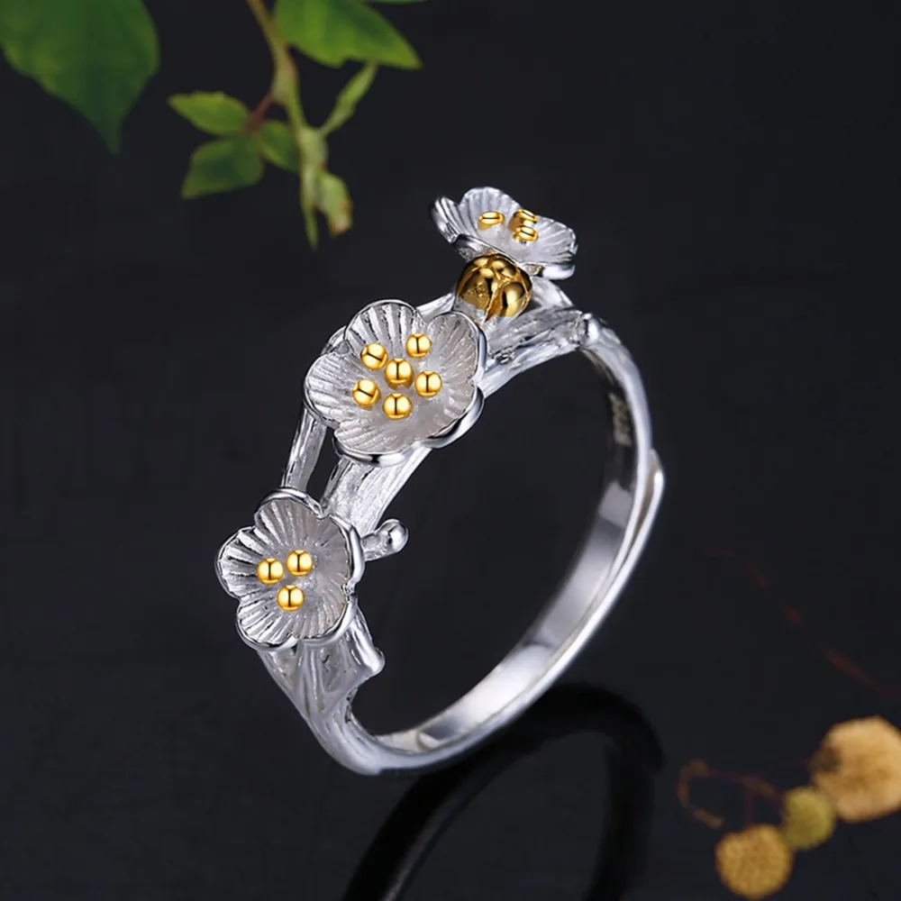 WK Hot Fashion Real Pure 925 Sterling Silver Rings Jewelry For Women Classic Flower Adjustable Ring Female 4W NRY94 | Украшения и
