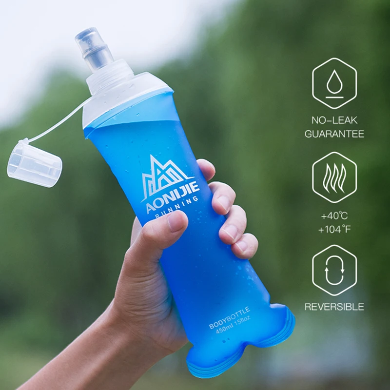 450/500 ML Water Bottle Soft Folding Portable Squeeze Travel Bottles Outdoor Flexible Running Drinkware With Dust-proof Cover