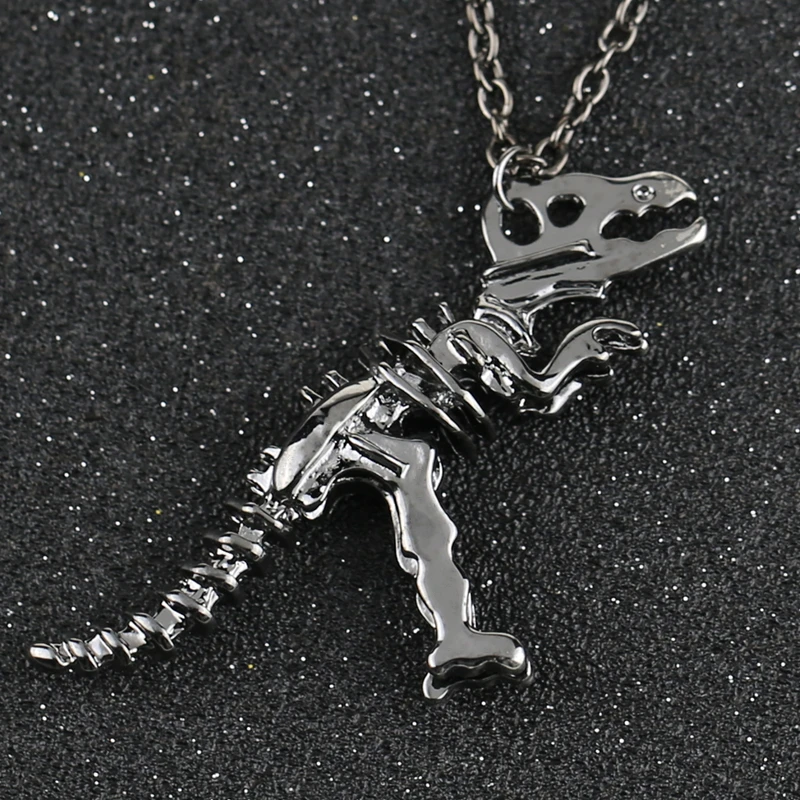 

Dinosaur Necklace Tyrannosaurus Rex Skeleton Gold Black Gun Silver Color Pendant Fashion Punk Gothic Jewelry Men Women Wholesale