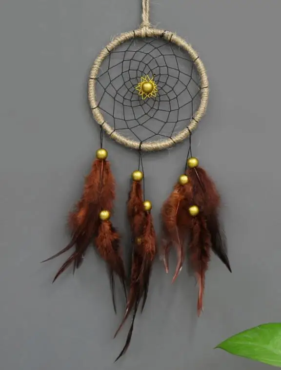 coffee Ручной Работы Индийских Декоративные Dream Catcher стены висящий мечтатель перо ремесел детские вещи стены комнаты Home Decor колокольчиков - Цвет: coffee