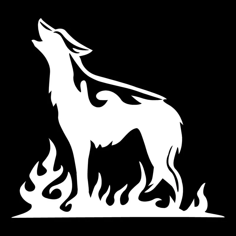 

16.5*15.5CM Car Sticker Cool Wolf Standing On Fire Vinyl Bumper Decals Car Styling Decal Black/Silver S1-2298