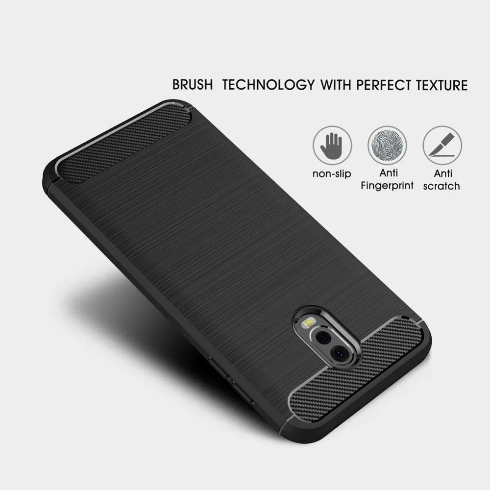 Silicone Case for Samsung Galaxy J7 Plus Phone Carbon Fiber Flexible TPU ShockProof Anti-Slip Slim Protective Back Cover |