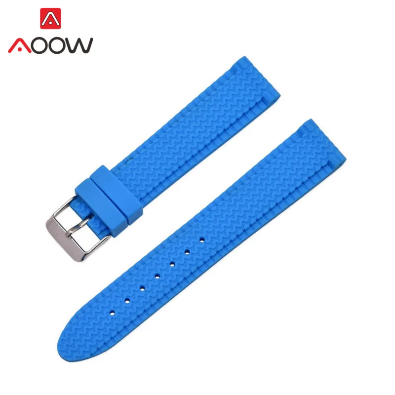 Light blue Силиконовый спортивный ремешок 18 мм, 20 мм, 22 мм, 24 мм, мягкий резиновый ремешок для дайвинга с металлической пряжкой, сменный Браслет, аксессуары для часов - Цвет ремешка: Light blue